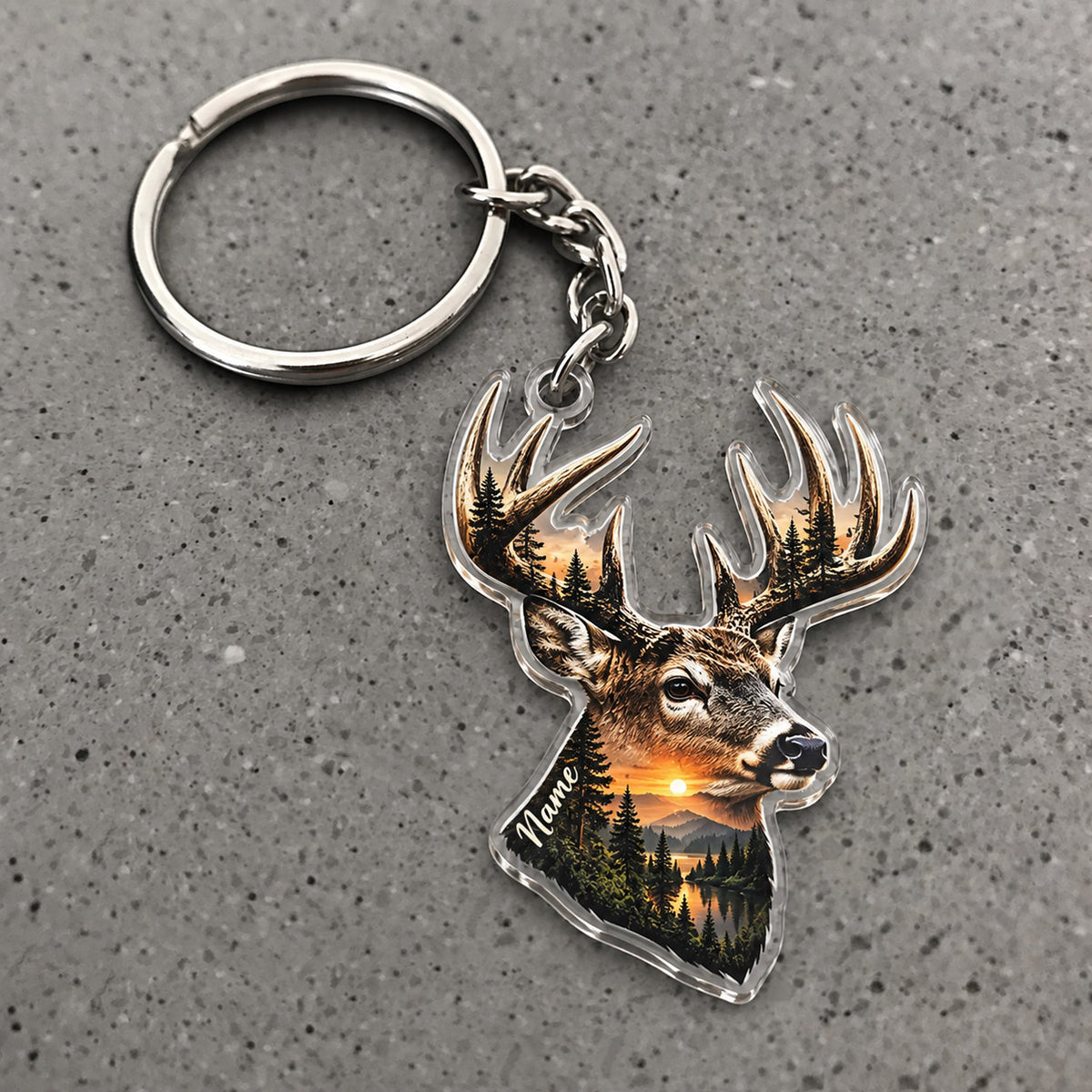 Maxcorners Whitetail Buck Forest Portrait Design Custom Name Trap Hunting Custom Gift 2D Flat Acrylic Ornament, Keychain