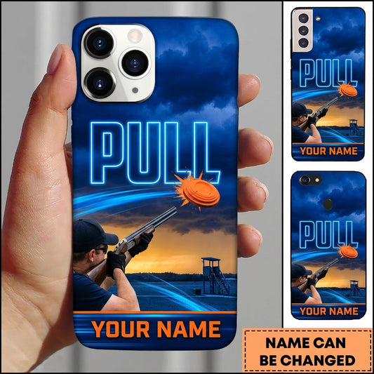 Maxcorners Blue Range Shotgun Pull Clay Target Personalized Name Trap Shooting Phone Case