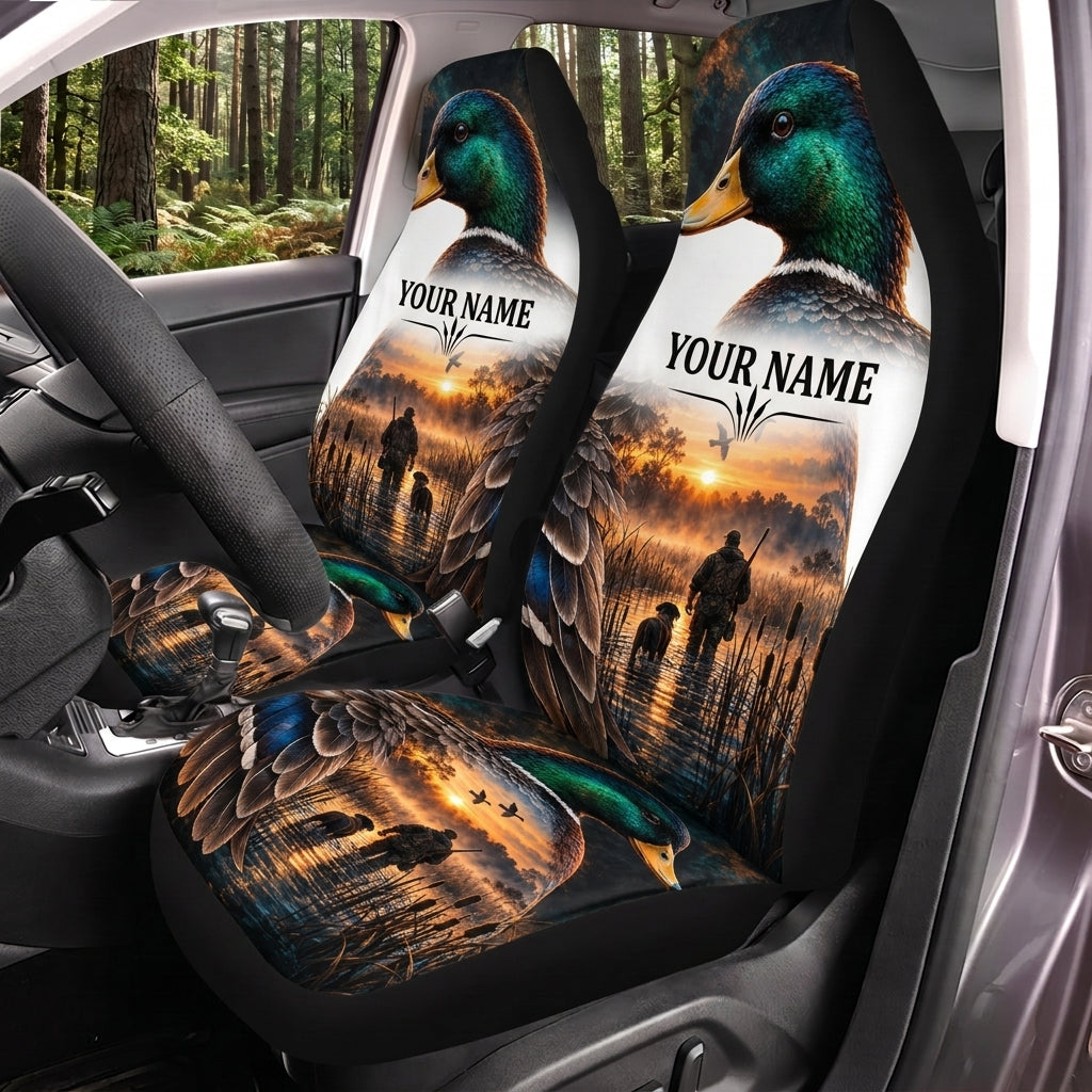 Maxcorners Duck Hunting Sunset Landscape Personalized Name Car Seat Covers