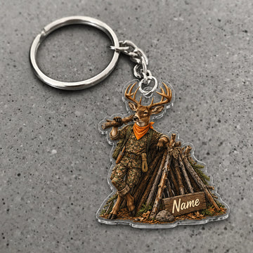 Maxcorners Deer Hunting Camp Rifle Character Custom Name Trap Hunting Custom Gift 2D Flat Acrylic Ornament, Keychain