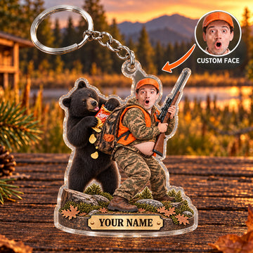 Maxcorners Bear Hunting Funny Hunter Black Bear Surprise Custom Name & Face Custom Gift 2D Flat Acrylic Ornament, Keychain