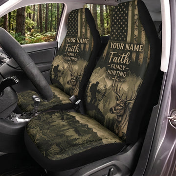 Maxcorners Hunting Faith Family Woodland Camo Personalized Name Car Seat Covers