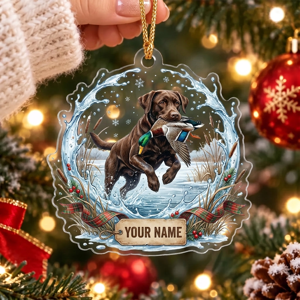 Maxcorners Labrador Retriever Snowy Duck Hunting Personalized Name Christmas Ornament