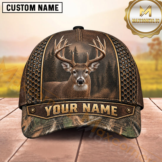Maxcorners Deer Hunting Trophy Buck Honeycomb Woodland Design  Personalized Name 3D Cap