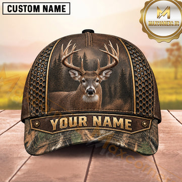 Maxcorners Deer Hunting Trophy Buck Honeycomb Woodland Design  Personalized Name 3D Cap