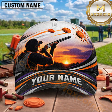 Maxcorners Trap Shooting Sunset Shooter Clay Target Scene Multiple Options Personalized Name 3D Cap
