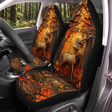 Maxcorners Deer Hunting Orange Autumn Buck Personalized Name Car Seat Covers