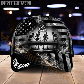 Maxcorners Billiards 8 Ball Black White Pool Hall Collage Multiple Options Personalized Name 3D Cap