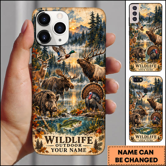 Maxcorners Wildlife Outdoor Hunting Deer Bear Turkey Snowy Forest Personalized Name 3D Phone Case