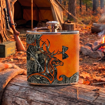 Maxcorners Deer Hunting Tribal Antler and Outdoor Hunting Graphic Multiple Options 3D Hip Flask