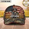 Maxcorners Distressed American Flag Woodland Camo Duck Hunting With Dogs Multi Options Personalized Name 3D Cap
