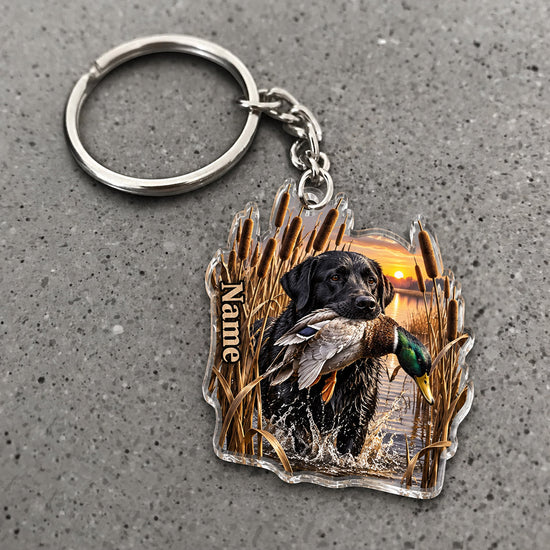 Maxcorners Duck Hunting Dog Marsh Grass Design Custom Name Trap Hunting Custom Gift 2D Flat Acrylic Ornament, Keychain