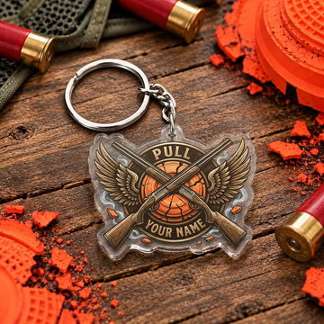 Maxcorners Bronze Eagle Wings Shotgun Crest Trap Shooting Personalized Name Acrylic Keychain