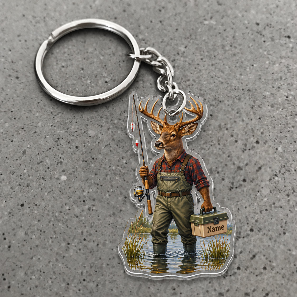 Maxcorners Moose Fisherman River Adventure Character Custom Name Trap Hunting Custom Gift 2D Flat Acrylic Ornament, Keychain