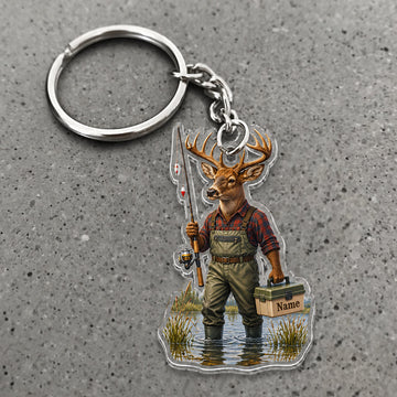 Maxcorners Moose Fisherman River Adventure Character Custom Name Trap Hunting Custom Gift 2D Flat Acrylic Ornament, Keychain