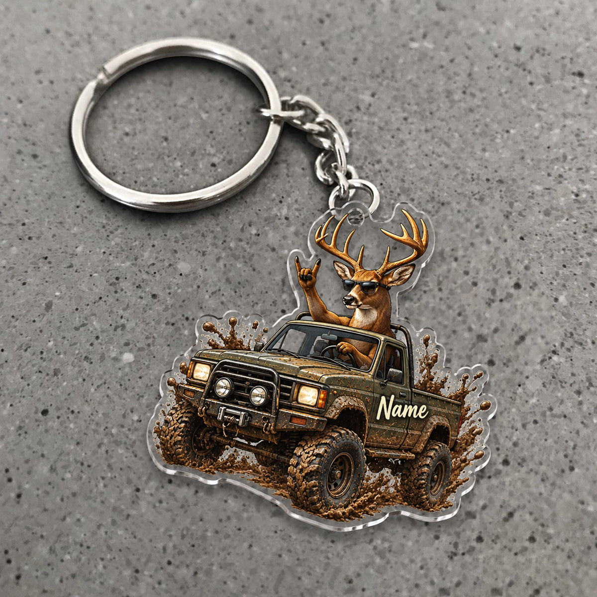 Maxcorners Deer Off Road Jeep Adventure Custom Name Trap Hunting Custom Gift 2D Flat Acrylic Ornament, Keychain