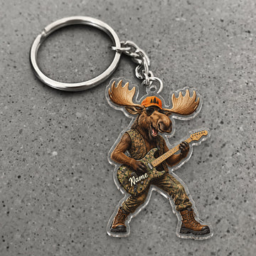 Maxcorners Moose Guitar Player Outdoor Character Custom Name Trap Hunting Custom Gift 2D Flat Acrylic Ornament, Keychain