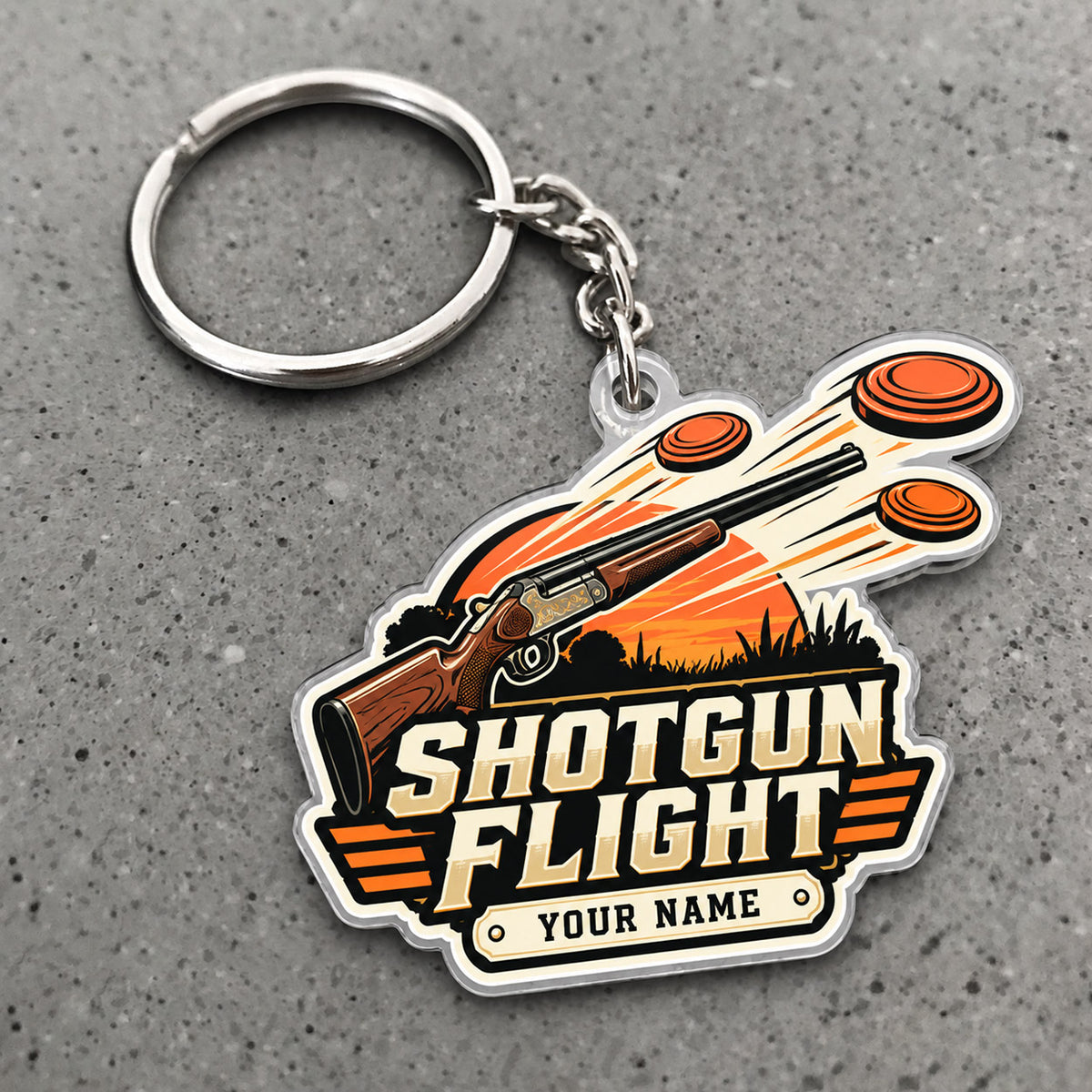 Maxcorners Clay Shooting Shotgun Flight Flying Clay Targets Custom Name Custom Gift 2D Flat Acrylic Ornament, Keychain