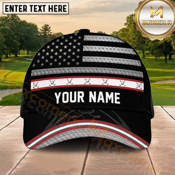Maxcorners Golf Black American Flag Patriotic Personalized Name 3D Cap