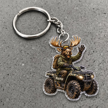 Maxcorners Moose ATV Rider Outdoor Adventure Custom Name Trap Hunting Custom Gift 2D Flat Acrylic Ornament, Keychain