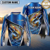 Maxcorners Fishing Shirt Royal Blue Metallic Silver Geometric Pattern Multiple Options Personalized Name, Team Name 3D Long Sleeve Shirt (13 Fish Species)