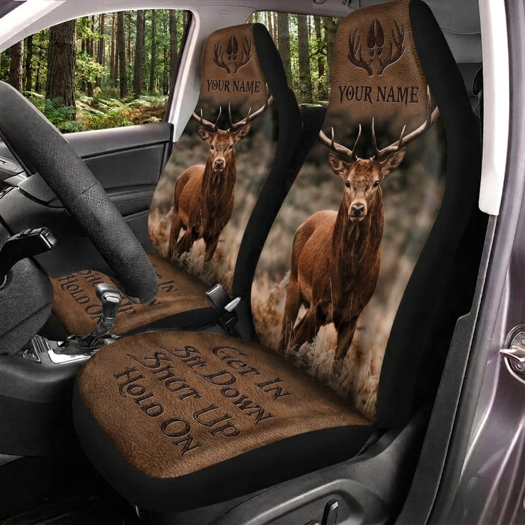 Maxcorners Personalized Name Deer Hunting Hold On Car Seat Covers