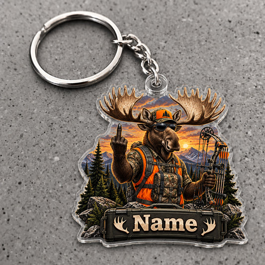 Maxcorners Moose Hunting Orange Gear Forest Adventure Custom Name Trap Hunting Custom Gift 2D Flat Acrylic Ornament, Keychain