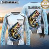 Maxcorners Fishing Shirt Ice Blue Fish Scale Honeycomb Pattern Multiple Options Personalized Name, Team Name 3D Long Sleeve Shirt (13 Fish Species)