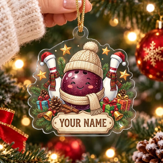 Maxcorners Bowling Cozy Winter Bowling Ball Knitted Hat Personalized Name Christmas Ornament