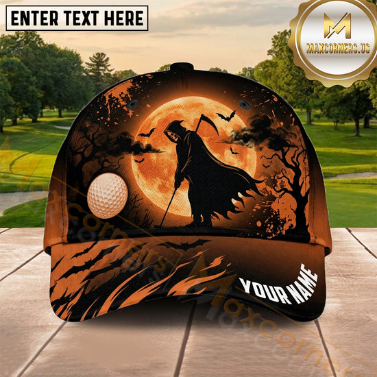 Maxcorners Golf Halloween Witch Orange Moon Personalized Name 3D Cap