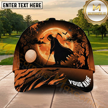 Maxcorners Golf Halloween Witch Orange Moon Personalized Name 3D Cap