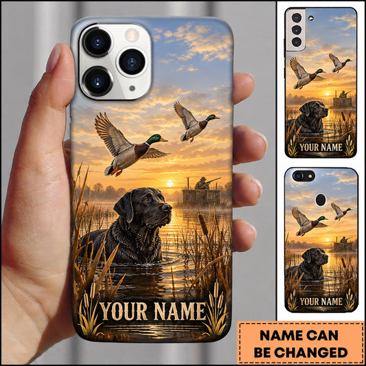 Maxcorners Duck Hunting Black Lab Flying Ducks Golden Marsh Personalized Name 3D Phone Case
