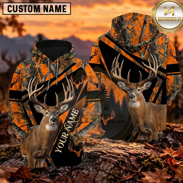 Maxcorners Deer Hunting Autumn Forest Silhouette Personalized Name 3D Hoodie