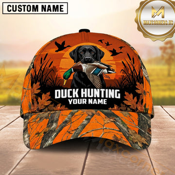Maxcorners Blaze Orange Woodland Camo Duck Hunting With Dogs Multi Options Personalized Name 3D Cap