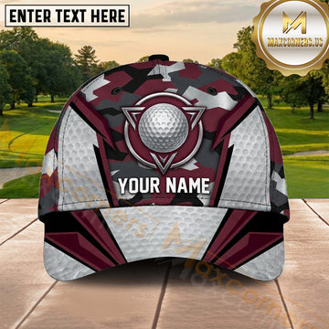 Maxcorners Golf Burgundy Silver Geometric Shield Personalized Name 3D Cap