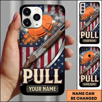 Maxcorners American Flag Shotgun Pull Clay Target Personalized Name Trap Shooting Phone Case