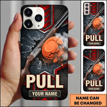 Maxcorners Red Black Shotgun Pull Clay Target Personalized Name Trap Shooting Phone Case