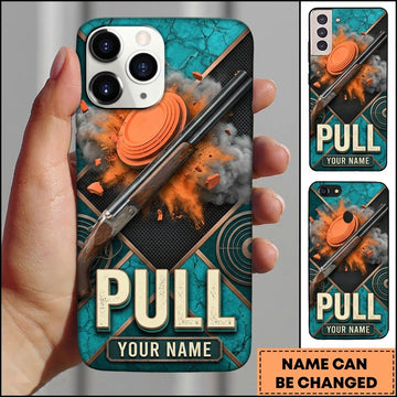 Maxcorners Teal Geometric Shotgun Pull Clay Target Personalized Name Trap Shooting Phone Case