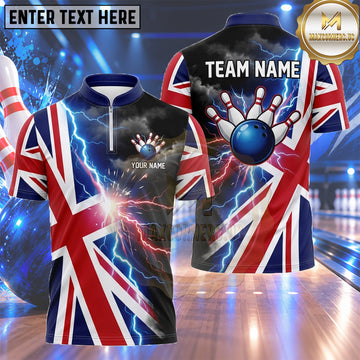 Maxcorners British Flag Bowling Jersey Electric Lightning Strike Multiple Options Personalized Name, Team Name 3D Shirt