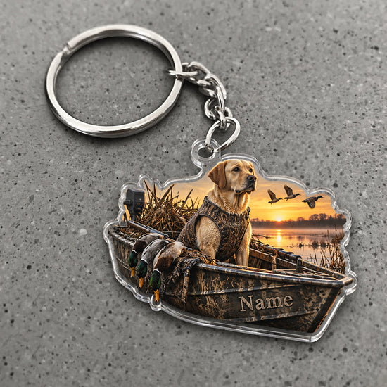 Maxcorners Hunting Dog Sunset Field Scene Custom Name Trap Hunting Custom Gift 2D Flat Acrylic Ornament, Keychain