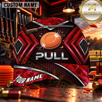 Maxcorners PULL Metallic Blue Geometric Trap Shooting Personalized Name 3D Cap
