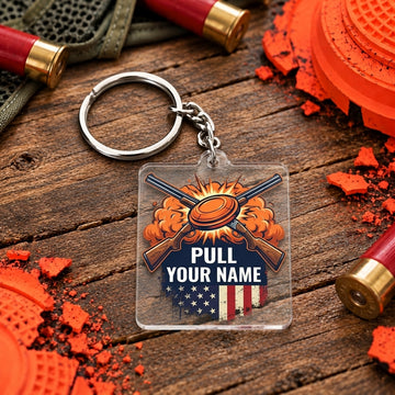 Maxcorners American Flag Clay Target Explosion Trap Shooting Personalized Name Acrylic Keychain