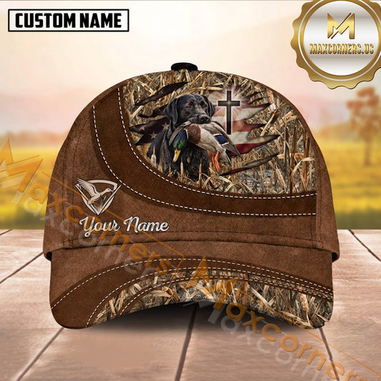 Maxcorners Rustic Leather Cross Flag Marsh Camo Dog Hunting Multicolor Options Personalized Name 3D Cap