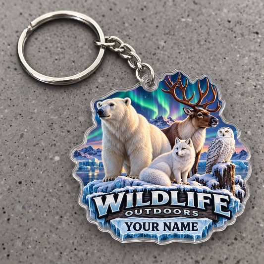 Maxcorners Wildlife Outdoors Polar Bear Moose Wolf Scene Custom Name Trap Hunting Custom Gift 2D Flat Acrylic Ornament, Keychain