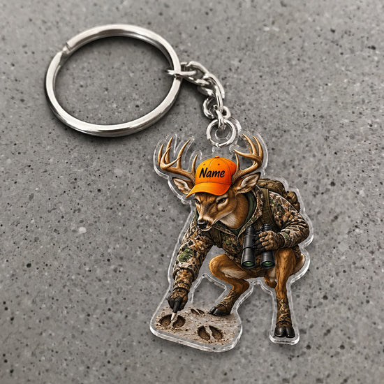 Maxcorners Deer Tracker Crouching Hunting Character Custom Name Trap Hunting Custom Gift 2D Flat Acrylic Ornament, Keychain
