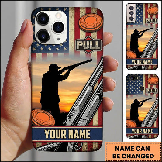 Maxcorners Patriotic Sunset Shooter Clay Target Personalized Name Trap Shooting Phone Case