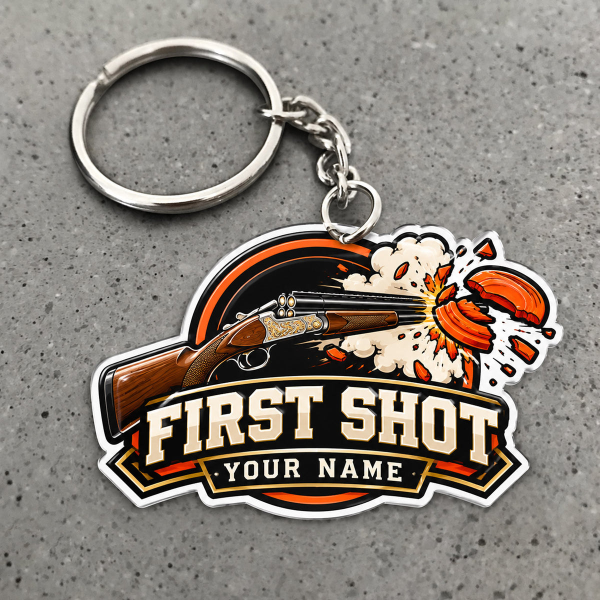 Maxcorners Trap Shooting First Shot Shotgun Breaking Clay Target Custom Name Custom Gift 2D Flat Acrylic Ornament, Keychain