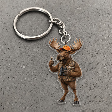 Maxcorners Moose Coffee Lover Outdoor Character Custom Name Trap Hunting Custom Gift 2D Flat Acrylic Ornament, Keychain
