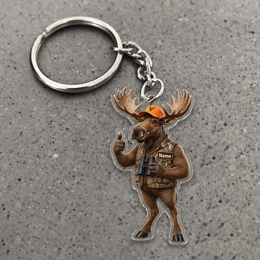 Maxcorners Moose Coffee Lover Outdoor Character Custom Name Trap Hunting Custom Gift 2D Flat Acrylic Ornament, Keychain
