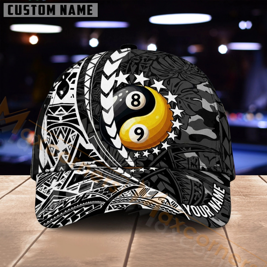 Maxcorners Billiards 8 Ball 9 Ball Black White Doodle Multiple Options Personalized Name 3D Cap